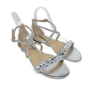 Jewel by Badgley Mischka Women's Silver Glitter Osome Evening Sandals Size 6.5